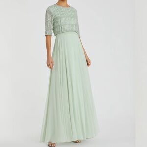 MAC DUGGAL 9180 Chiffon Gown w/ Fully Beaded 3/4 Sleeve Top Size 6 NWT